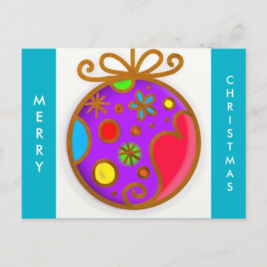 Merry kerst Bauble Colorful Paars Red Feestdagenkaart (Voorkant)