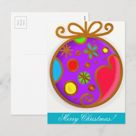 Merry kerst Bauble Colorful Paars Red Feestdagenkaart (Voorkant / Achterkant)