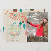 Merry kerst Bauble & Retro Ornaments - Foto Feestdagenkaart (Voorkant / Achterkant)