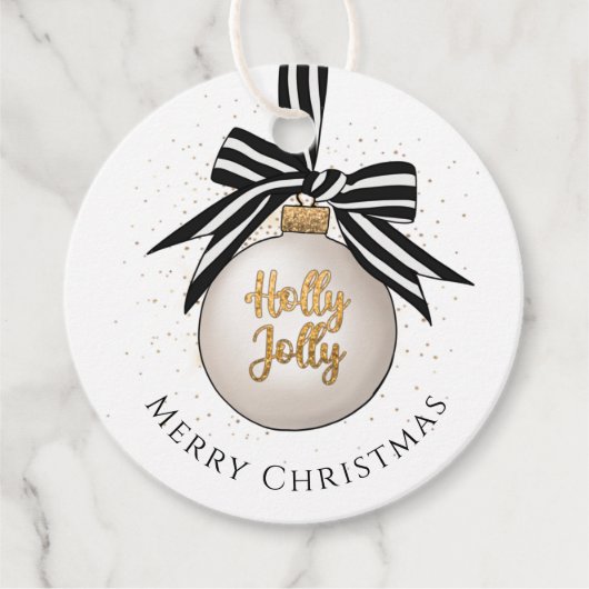 Merry kerst Bauble White Black Bedankjes Labels (Voorkant)
