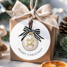 Merry kerst Bauble White Black Bedankjes Labels