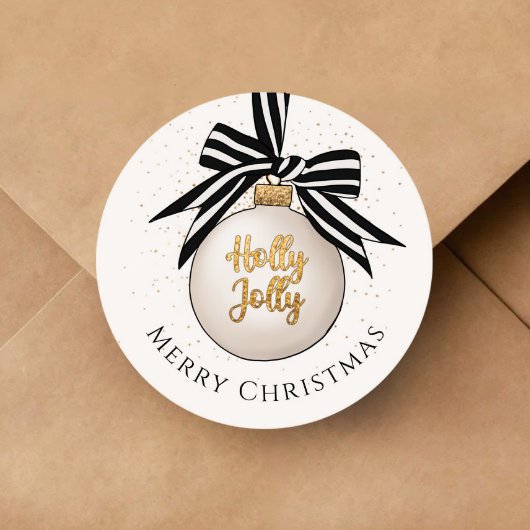 Merry kerst Bauble White Black Ronde Sticker