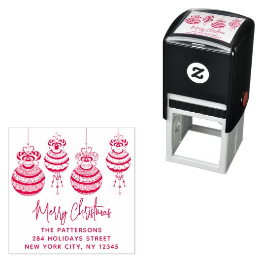 Merry kerst Baubles Familienaam Naam Terug Adres Zelfinktende Stempel (In situ)
