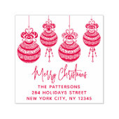 Merry kerst Baubles Familienaam Naam Terug Adres Zelfinktende Stempel (Design)