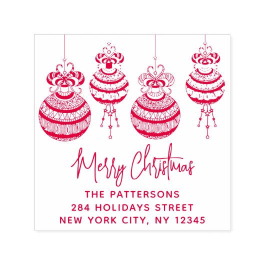 Merry kerst Baubles Familienaam Naam Terug Adres Zelfinktende Stempel (Design)