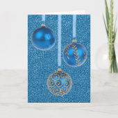 Merry kerst Baubles Gold Blue Glitter Feestdagen Kaart (Voorkant)