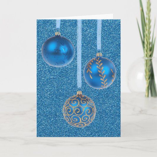 Merry kerst Baubles Gold Blue Glitter Feestdagen Kaart (Voorkant)