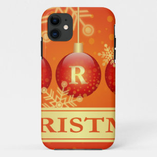 Merry kerst Baubles Red Gold Ornaments iPhone 11 Hoesje