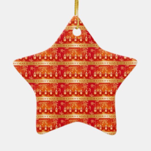 Merry kerst Baubles Red Gold Ornaments Keramisch Ornament (Achterkant)
