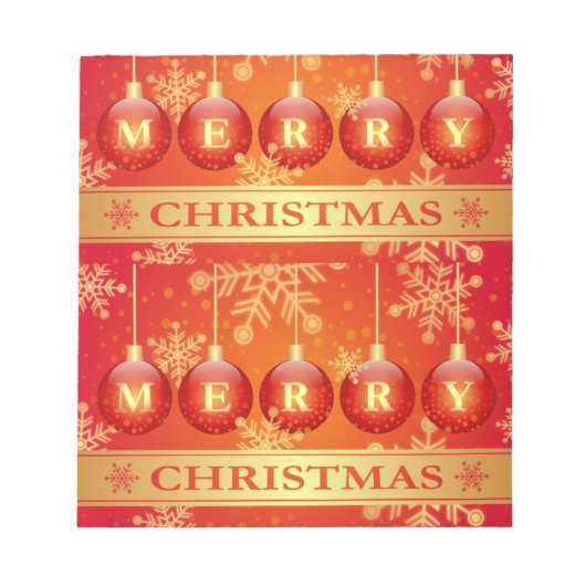 Merry kerst Baubles Red Gold Ornaments Notitieblok (Voorkant)