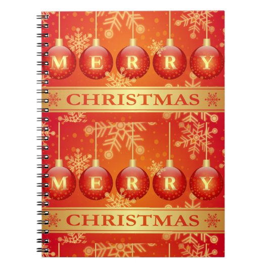 Merry kerst Baubles Red Gold Ornaments Notitieboek (Voorkant)