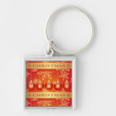 Merry kerst Baubles Red Gold Ornaments Sleutelhanger (Voorkant)