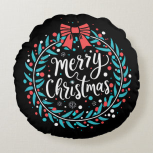 Merry kerst Berry Wreath Rond Kussen