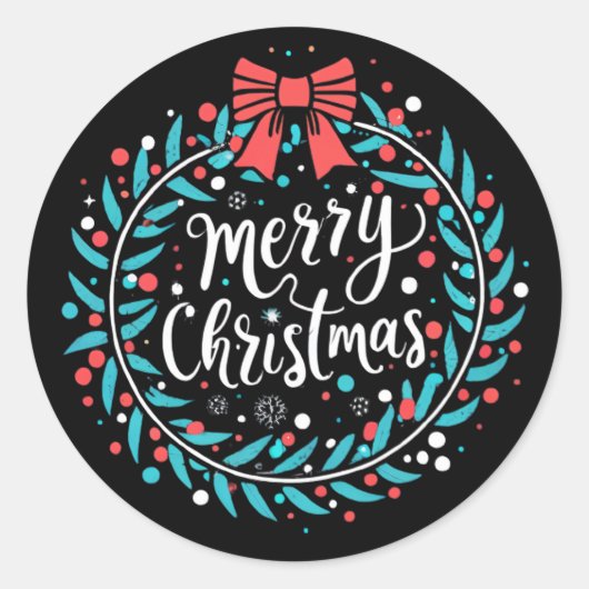 Merry kerst Berry Wreath Ronde Sticker (Voorkant)