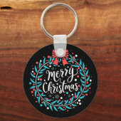 Merry kerst Berry Wreath Sleutelhanger (Achterkant)