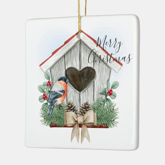 Merry kerst Birdhouse Keramisch Ornament (Links)