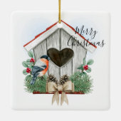 Merry kerst Birdhouse Keramisch Ornament (Achterkant)