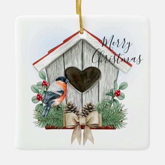 Merry kerst Birdhouse Keramisch Ornament (Voorkant)