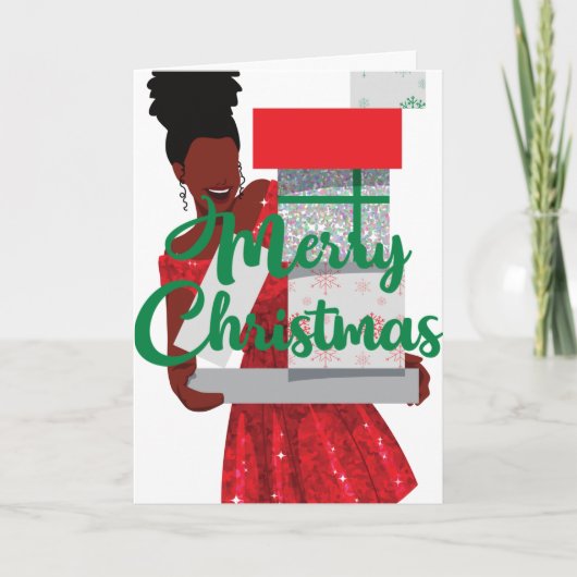 Merry kerst Black American Woman Card Kaart (Voorkant)