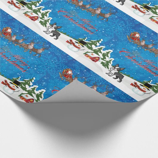 Merry kerst Boston Terrier Cadeaupapier (Hoek)