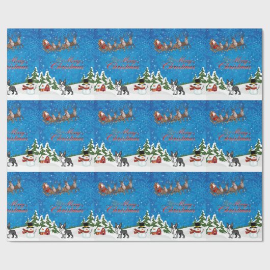 Merry kerst Boston Terrier Cadeaupapier (Vlak)