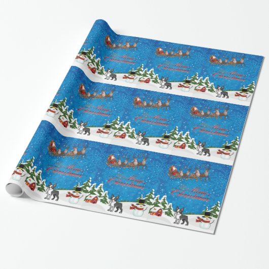 Merry kerst Boston Terrier Cadeaupapier (Uitgerold)