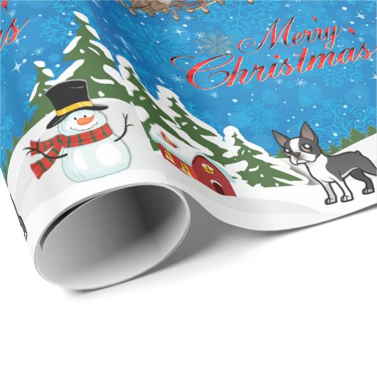 Merry kerst Boston Terrier Cadeaupapier (Rol Hoek)
