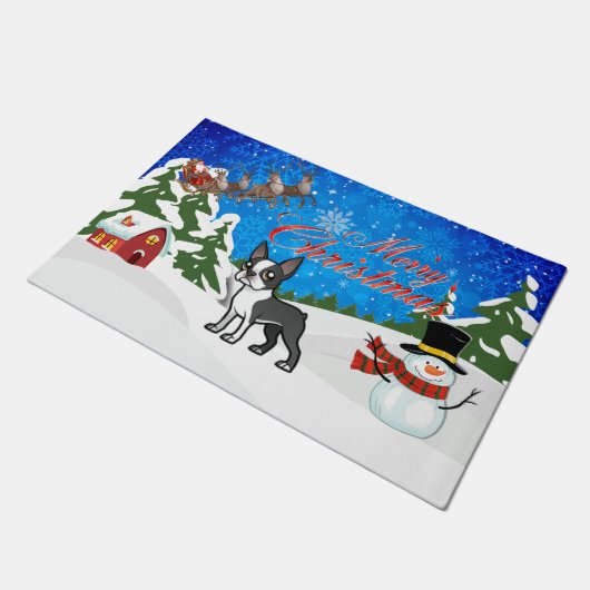 Merry kerst Boston Terrier Deurmat (Schuin)