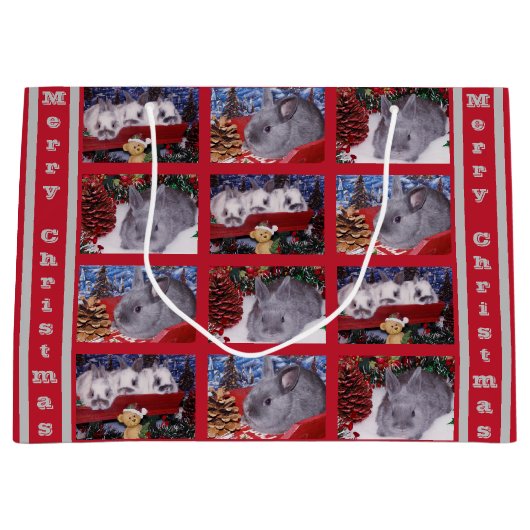 Merry kerst Bunny Rabbit Afbeelding Collage Groot Cadeauzakje (Voorkant)