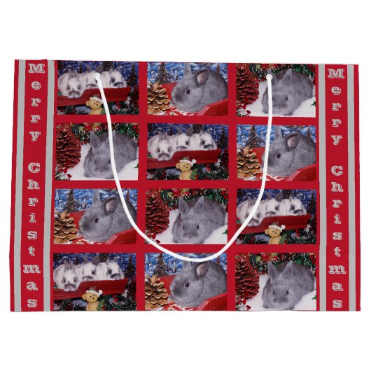 Merry kerst Bunny Rabbit Afbeelding Collage Groot Cadeauzakje (Achterkant)