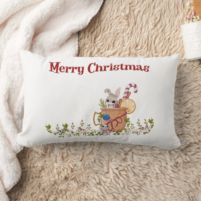 Merry kerst Bunny Winter Scene Kussen (Deken)
