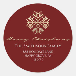 Merry kerst Burgundy Gold RSVP Snowflakes Ronde Sticker