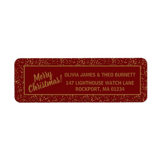 Merry kerst Burgundy Red Gold Return-adres Etiket (Voorkant)