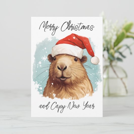 Merry kerst Capybara Kaart (Staand voorkant)