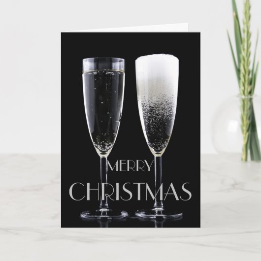 Merry kerst Champagne Flute Glasses Cheers Feestdagen Kaart (Voorkant)