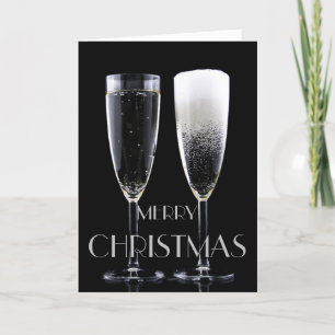Merry kerst Champagne Flute Glasses Cheers Feestdagen Kaart
