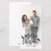 Merry kerst Chic Hand Lettered Foto Feestdagenkaart (Voorkant / Achterkant)