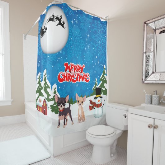Merry kerst Chihuahuas Douchegordijn (In situ)