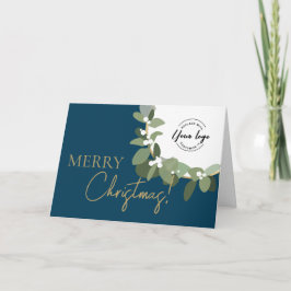 Merry kerst Company Logo Gold Green Blue Feestdagen Kaart