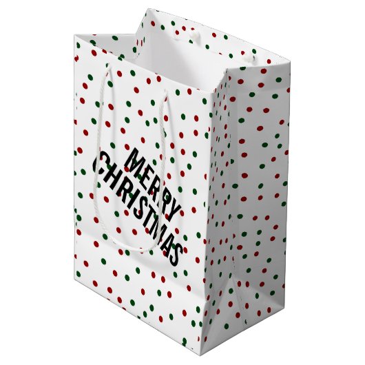 Merry kerst Confetti Polka Dots Red Green Medium Cadeauzakje (Voorkant Gekanteld)