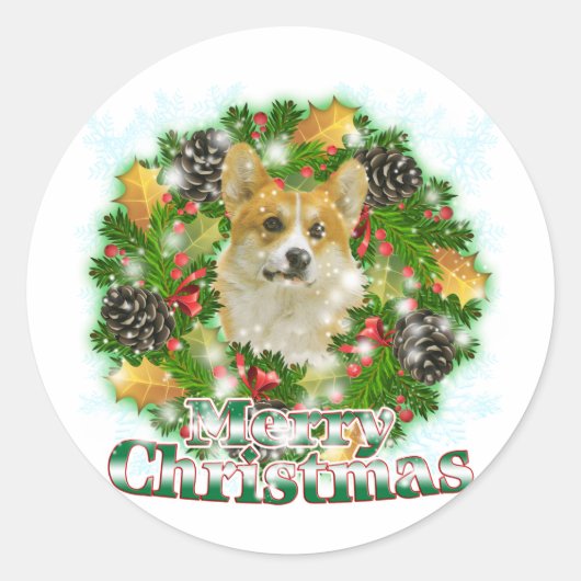 Merry kerst Corgi Ronde Sticker (Voorkant)