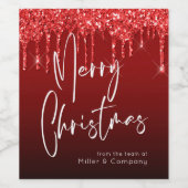 Merry kerst Corporate Holiday Red Glitter Wijn Etiket (Enkel label)