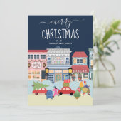 Merry kerst Cozy Street Scene Holiday Card (Staand voorkant)
