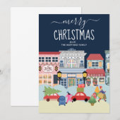 Merry kerst Cozy Street Scene Holiday Card (Voorkant / Achterkant)