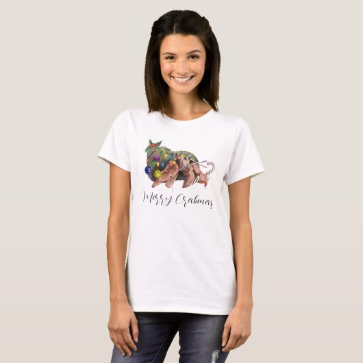 Merry kerst Crabmas Hermit Crab Crustacean T-shirt (Voorkant volledig)
