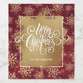 Merry kerst cranberry Gold Snowflakes Wijn Etiket (Enkel label)