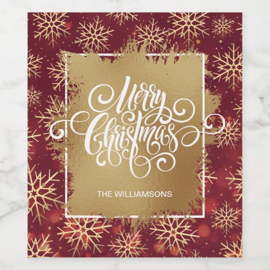 Merry kerst cranberry Gold Snowflakes Wijn Etiket (Enkel label)