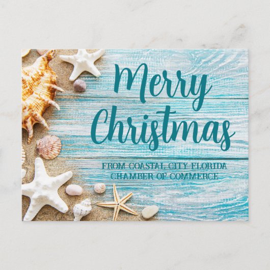Merry kerst Cute Beach Company Seashell Custom Briefkaart (Voorkant)
