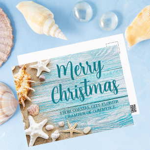Merry kerst Cute Beach Company Seashell Custom Briefkaart