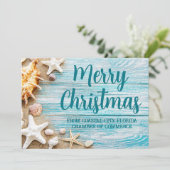 Merry kerst Cute Beach Company Seashell Custom Feestdagenkaart (Staand voorkant)
